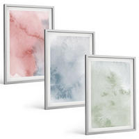 BILDER SET 3er Set - 40x60 cm Silberner Rahmen - Pastellfarbene Aquarellstrukturen - Silberfarben, Kunststoff (40/60cm) - TULUP