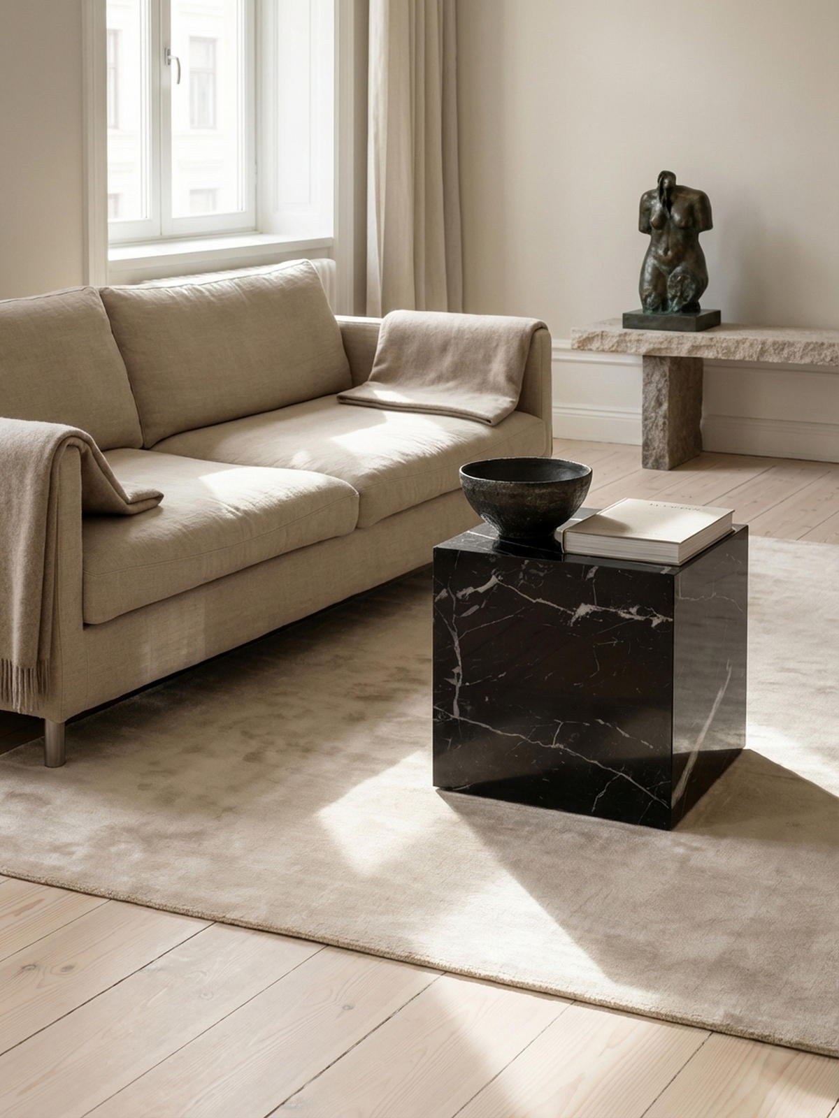 COUCHTISCH MONOBLOC in Hochglanz mit Marmor-Optik, Würfelform, Schwarz 40x40x45 cm - Schwarz, Holzwerkstoff (40/40/45cm) - KADIMA DESIGN