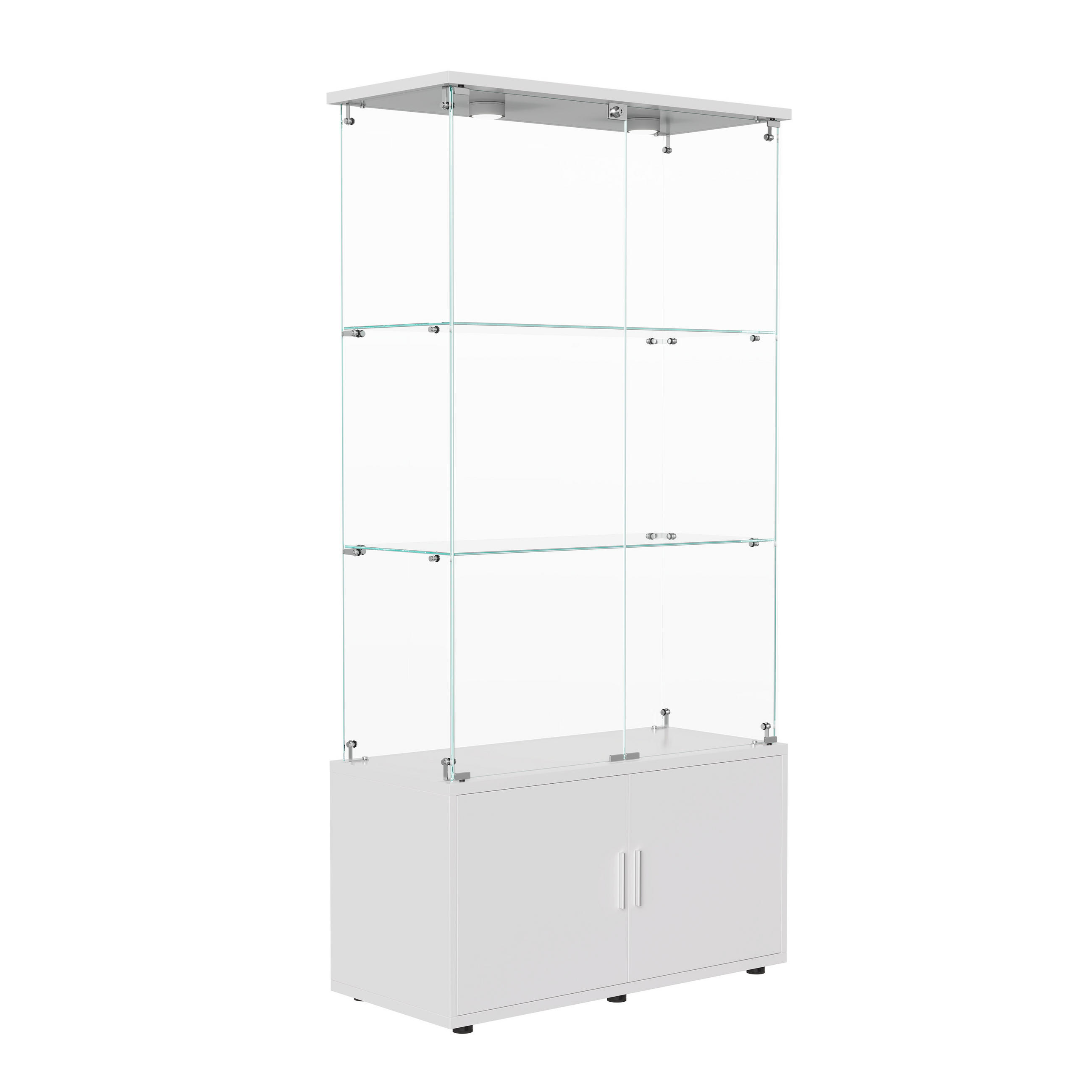 VITRINE, 3 Glasböden, Unterschrank, Touch-LED, zweitürig, in Weiß - Weiß, Glas/Holz (78.51/164/35cm) - BRILVERDE