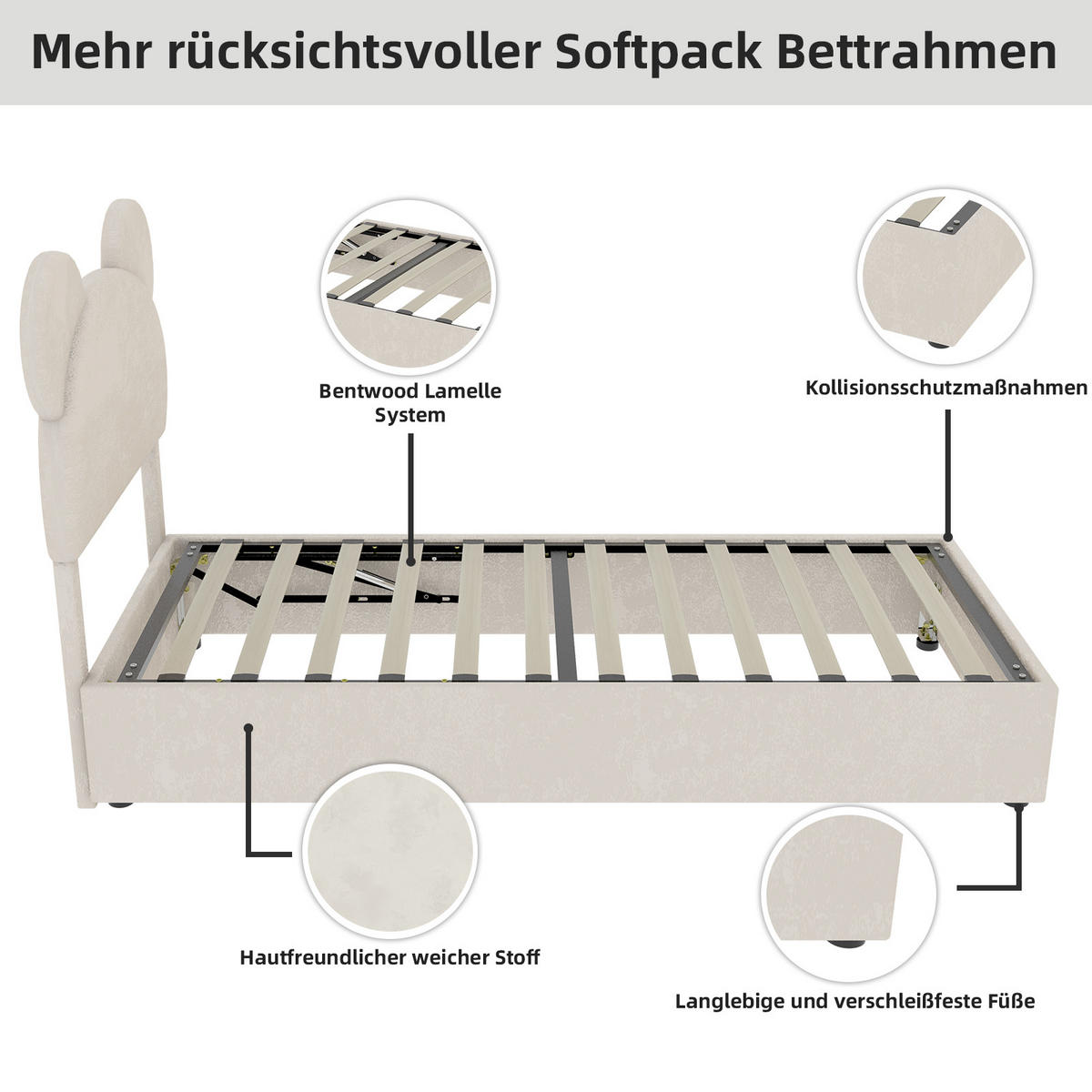 POLSTERBETT 90x200 cm Cartoon Stauraum beige - Beige, Textil (90/200cm) - Fortuna Lai