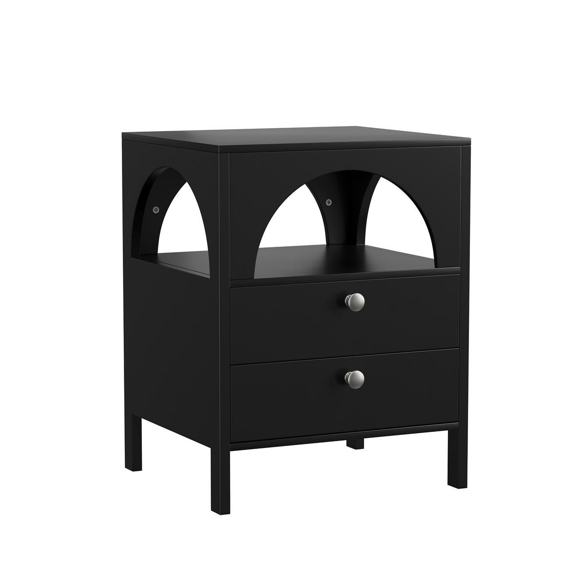 NACHTTISCH 45/40/58 cm mit 2 Schubladen & offenem Fach in Schwarz - Schwarz, Holzwerkstoff (40/58/45cm) - BEAOK