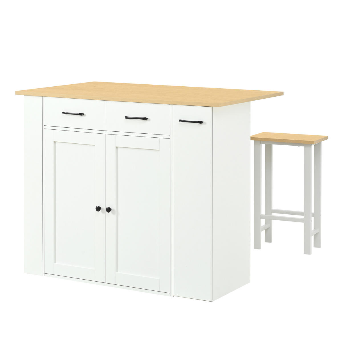 KÜCHENINSEL Weiß 120/45-75/96 cm mit 2 Barhockern - Weiß, Holzwerkstoff (120/96/45cm) - PANGIVO