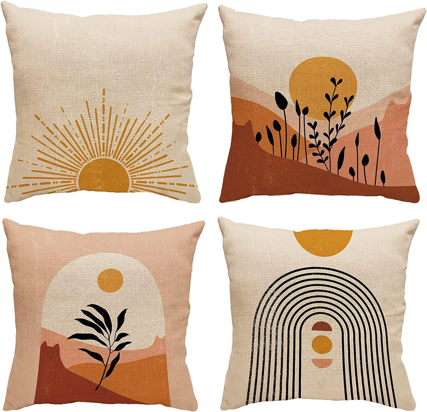 KISSENHÜLLE 4er Set, Abstrakt Sonne Natur, Boho, Leinen, 45x45cm - Beige, Textil (45/45cm) - Weltevree