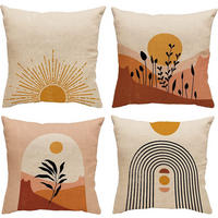 KISSENHÜLLE 4er Set, Abstrakt Sonne Natur, Boho, Leinen, 45x45cm - Beige, Textil (45/45cm) - Weltevree