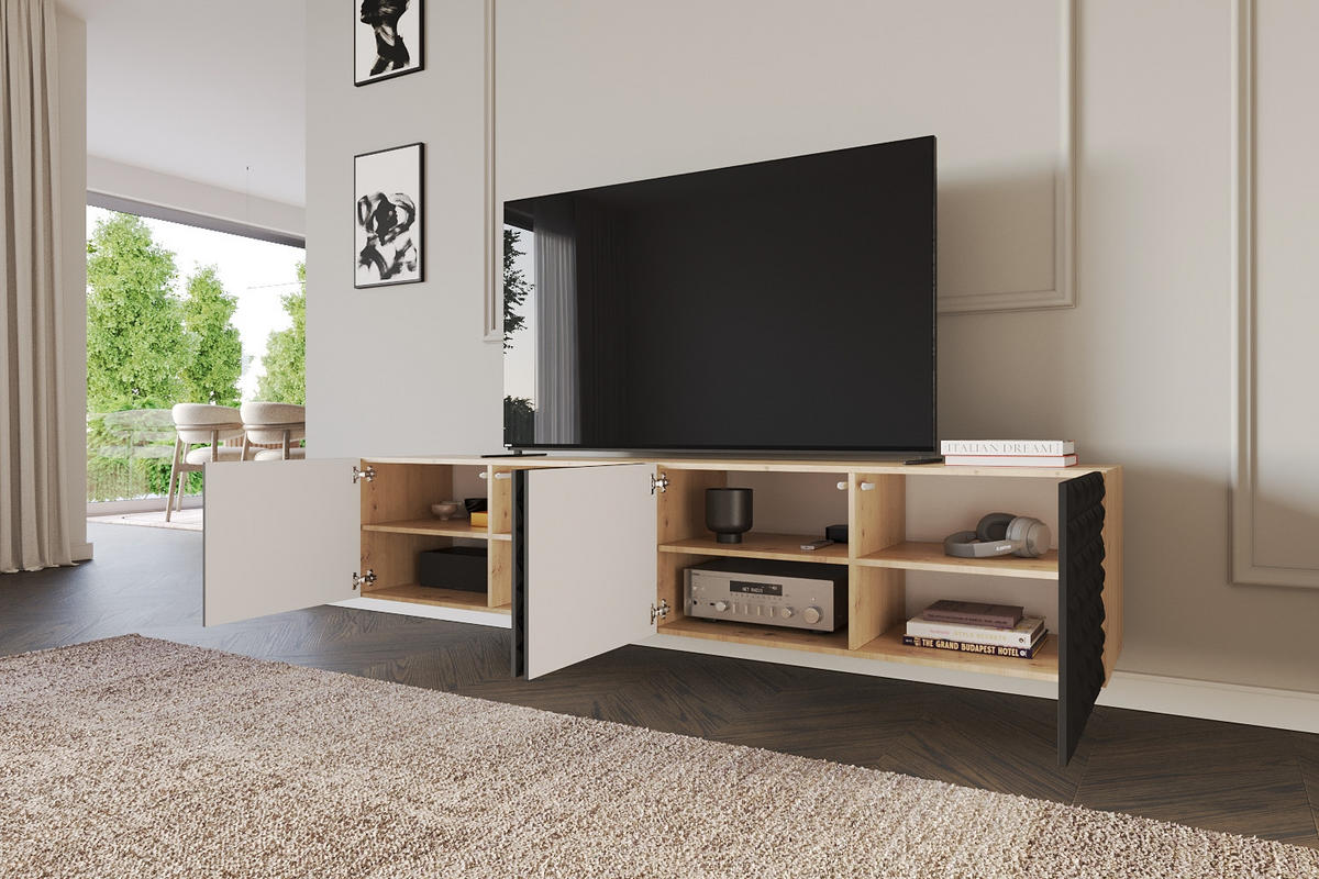 LOWBOARD VIRA-W 2x100x40x41 cm - Artisan / Schwarz - Schwarz, Holzwerkstoff (200/40/41cm) - ALTDECOR