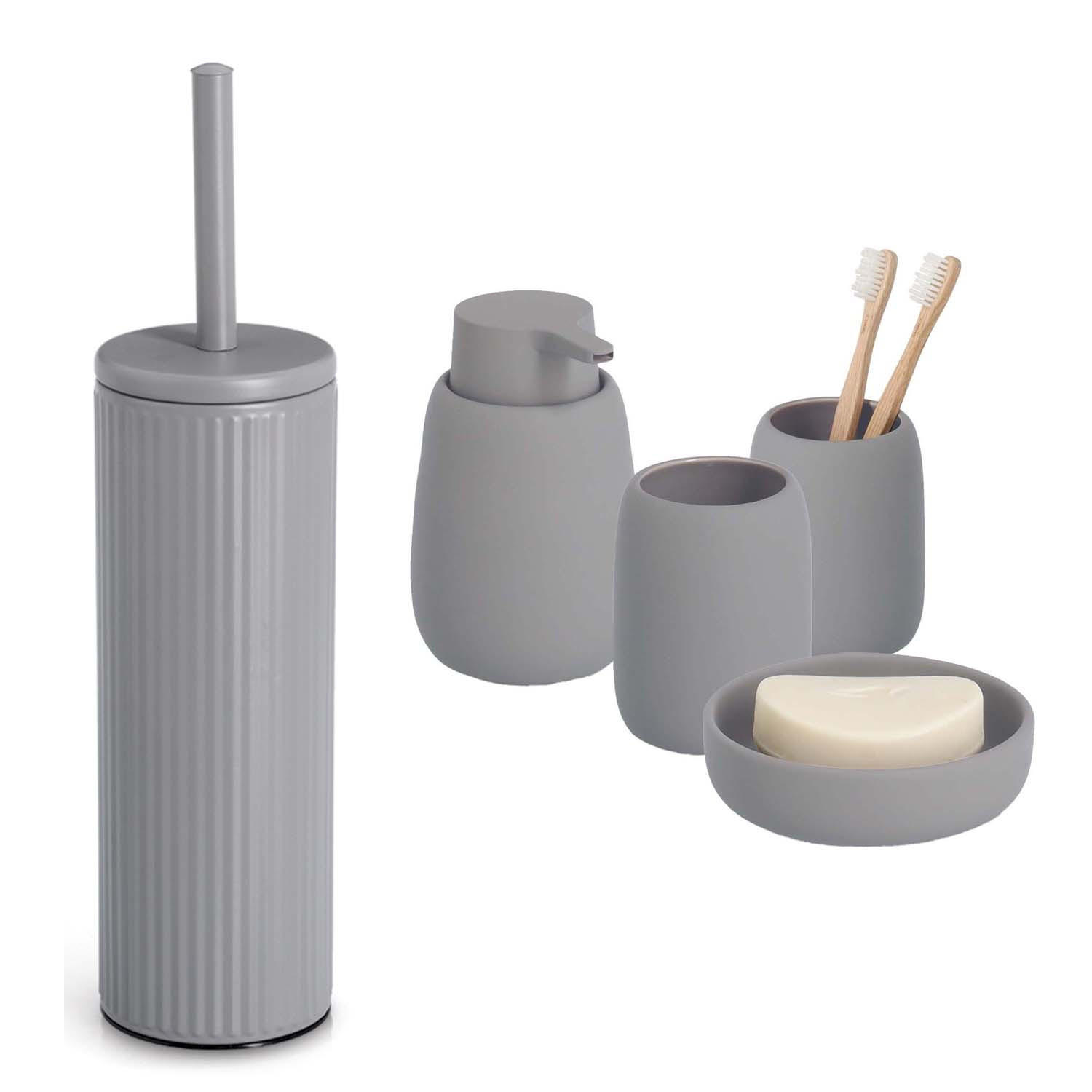 BADACCESSOIRES - Keramik, Grau, 5-teiliges Set - Creme, Keramik (17/25.9/17cm) - Zeller Present