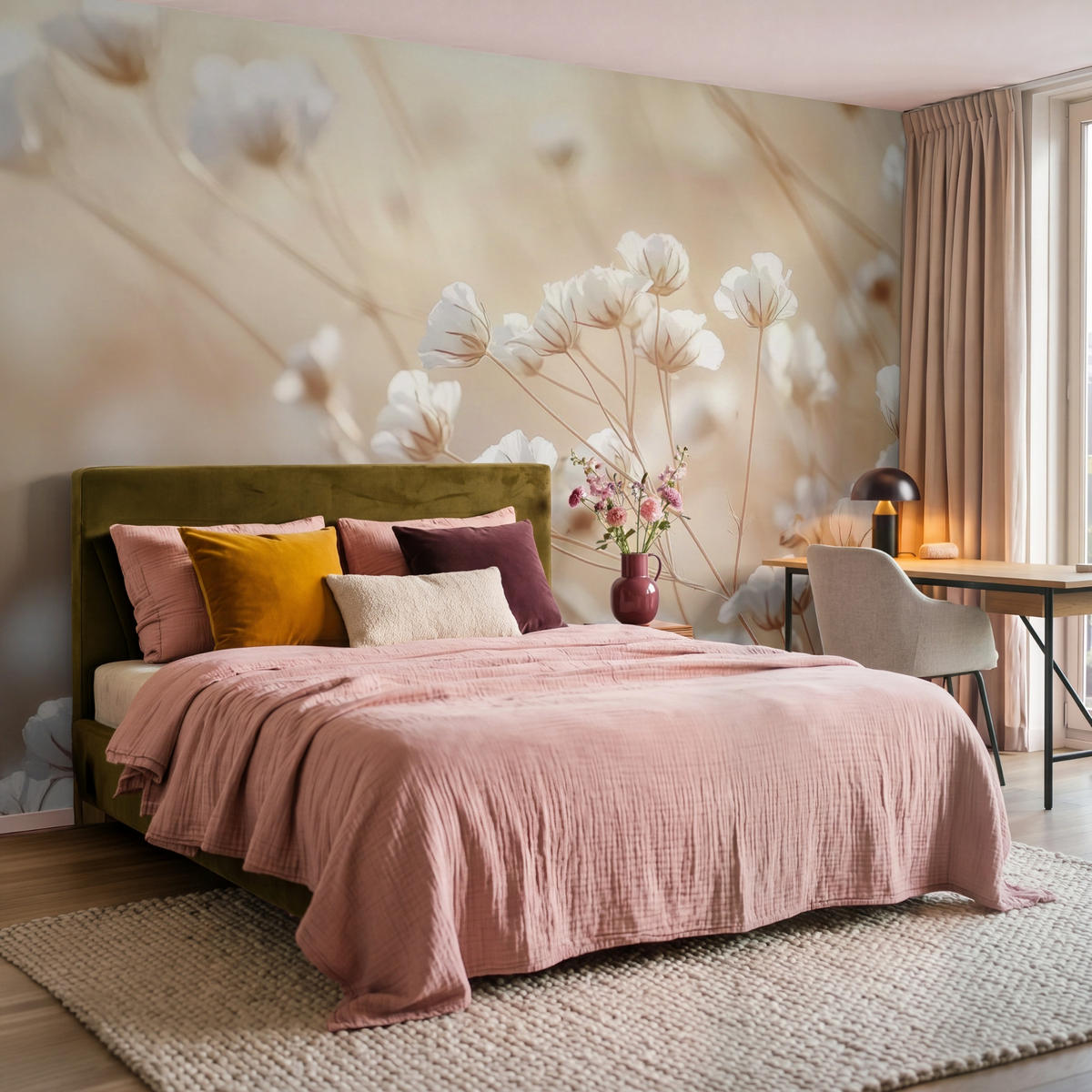 TAPETE - Wild - Blumen - Weiß - 350x220 cm - Creme, Papier (350/220cm) - OnlyWow