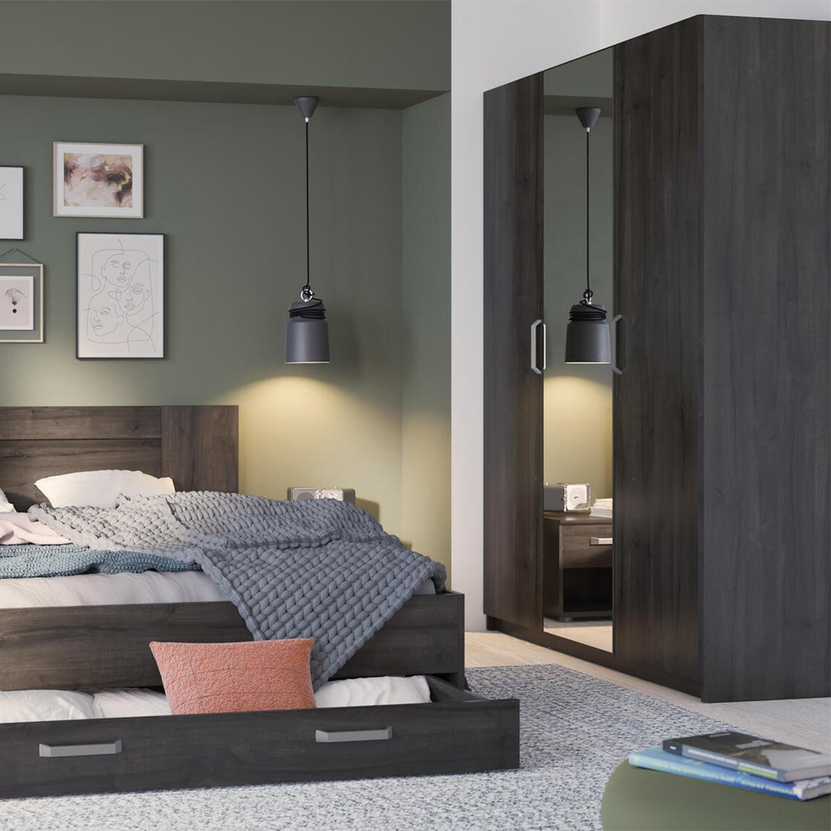 3-TÜRIGER Kleiderschrank mit Spiegel L133,5 cm x H191,5 cm - Richmond - Eiche Artisan, Holzwerkstoff (51.4/191.5/133.5cm) - Calicosy