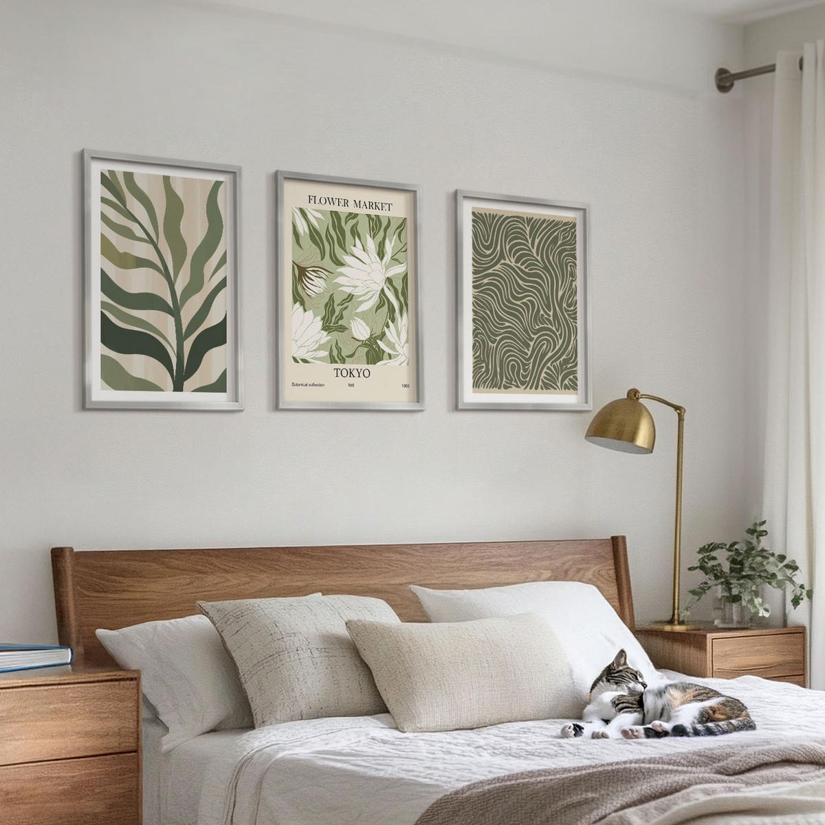 BILDER SET 3er Set - 40x60 cm Silberner Rahmen - Pflanzenmuster, Boho-Dekorationen - Silberfarben, Kunststoff (40/60cm) - TULUP