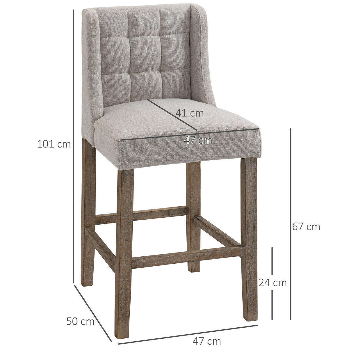 BARHOCKER 2er-Set mit Rückenlehne 47 x 50 x 101 cm Polyester Beige - Beige, Metall (50/101/47cm) - Meubliv