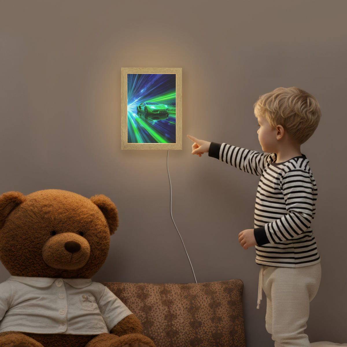 NACHTTISCHLAMPE Geschwindigkeit - Leicht - Sportwagen - Grün 15x20 cm - Grün, Holzwerkstoff (8/15/20cm)