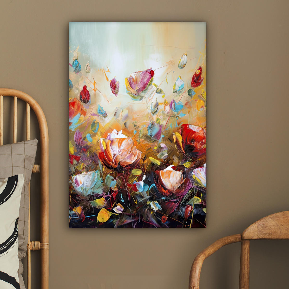 LEINWANDBILD Blumen - Kunst - Natur - Ölgemälde 60x90 cm - Multicolor, Textil (60/90cm) - MuchoWow