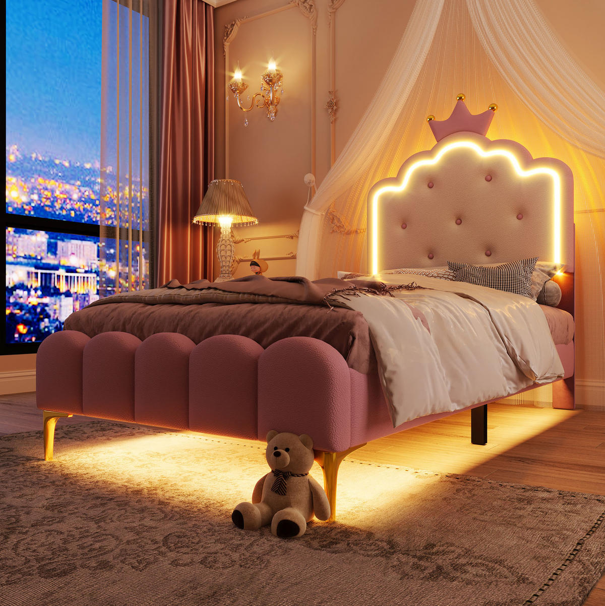 POLSTERBETT 90/200 cm aus PU mit LED-Ambientebeleuchtung Rosa - Pink, Kunststoff (90/200cm) - Modenvie