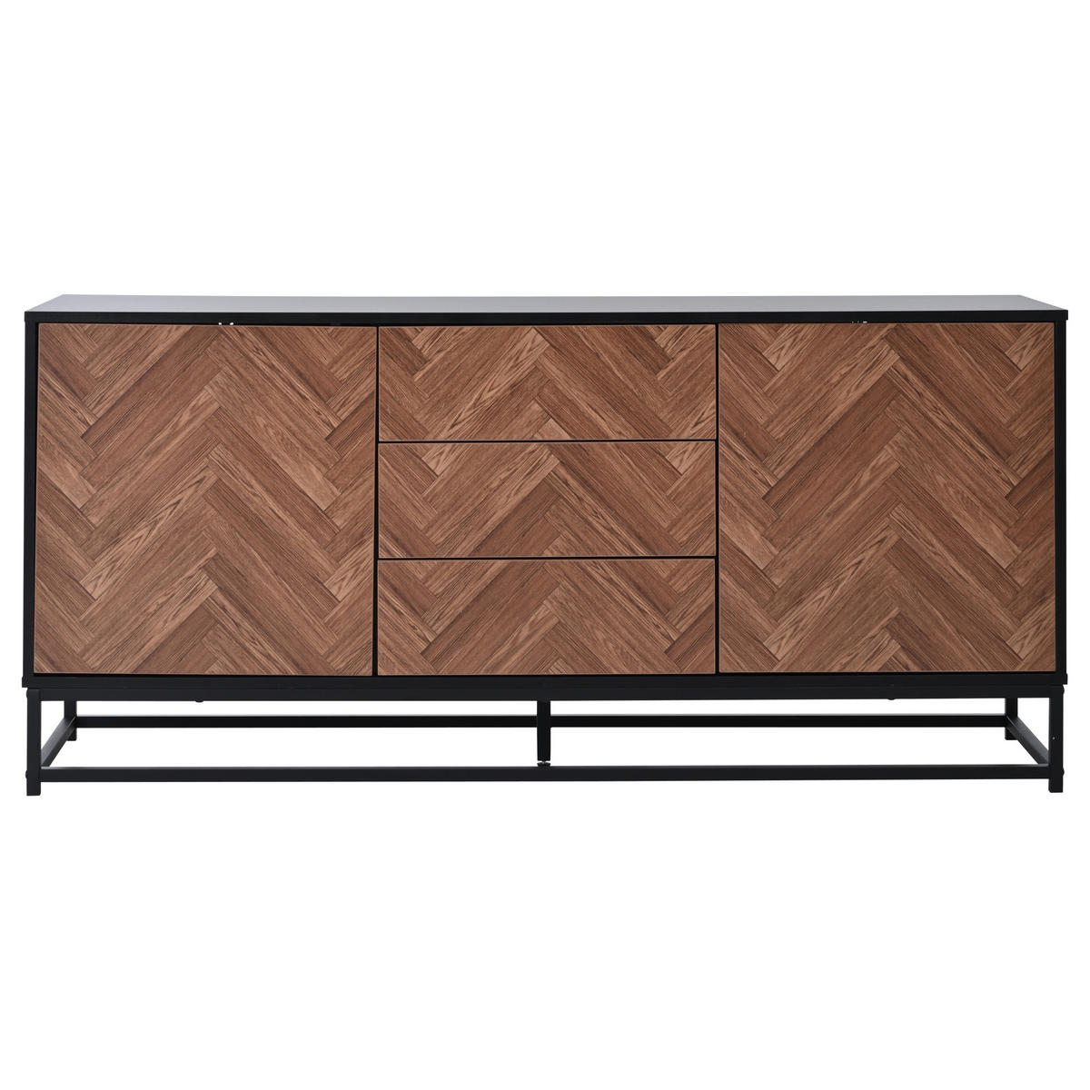 SIDEBOARD aus Spanplatte und Metall 145x40x67 cm Eichefarben-Schwarz mit 3 Schubladen, 2 Türen und verstellbaren Einlegeböden - Schwarz, Metall (145/67/40cm) - Modfu