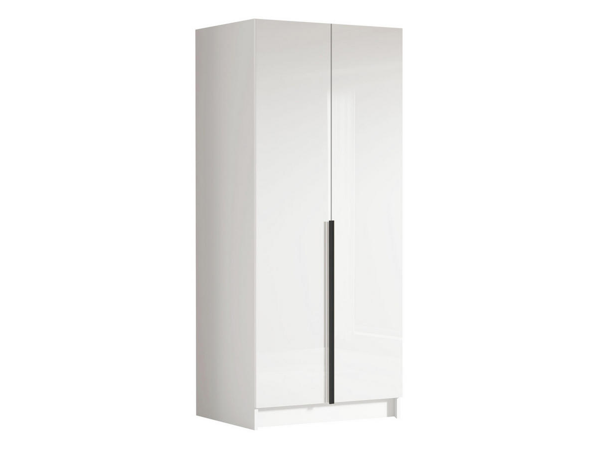 KLEIDERSCHRANK Bono I - Weiß Hochglanz/Schwarz, Holzwerkstoff/Metall (100/215/58cm) - MIRJAN24