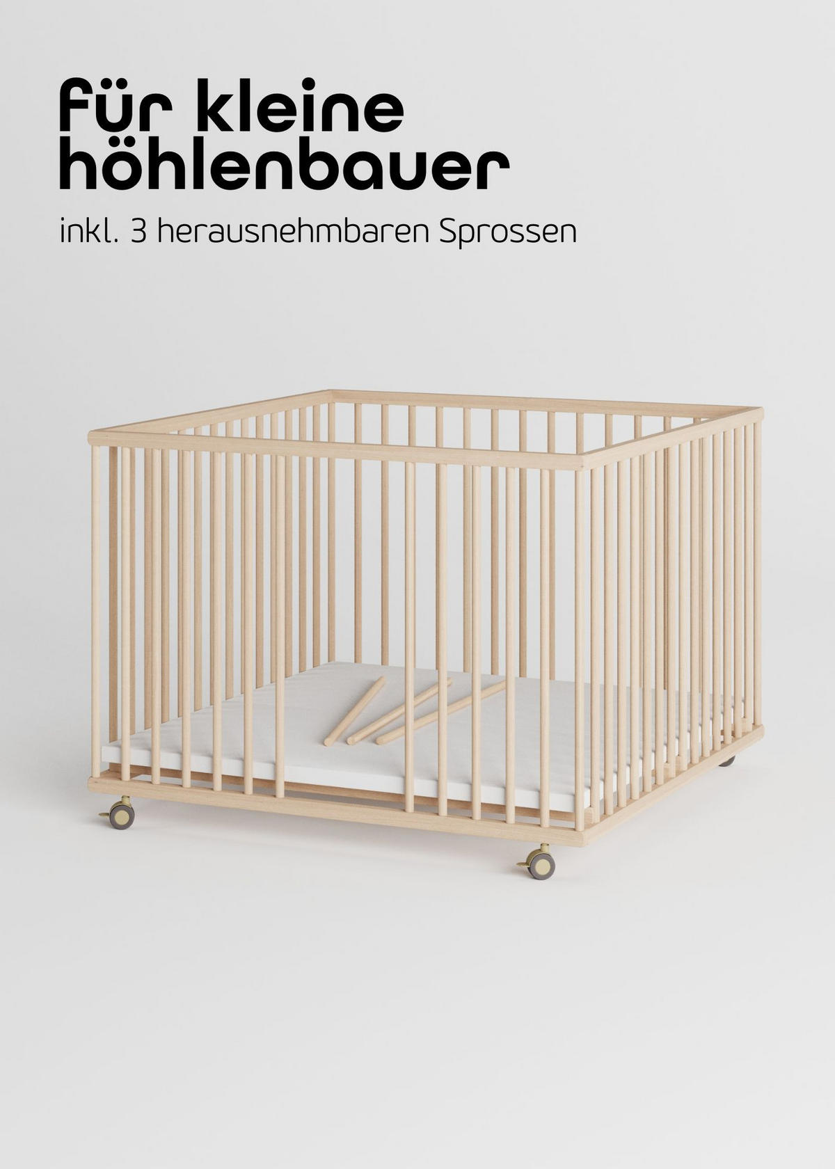 LAUFGITTER 100x100 cm mit Matratze Cloud Air, Schlupfsprossen & Lattenrost - natur - Premium Kollektion - Naturfarben, Holz (100/74/100cm) - Sämann – make a difference.