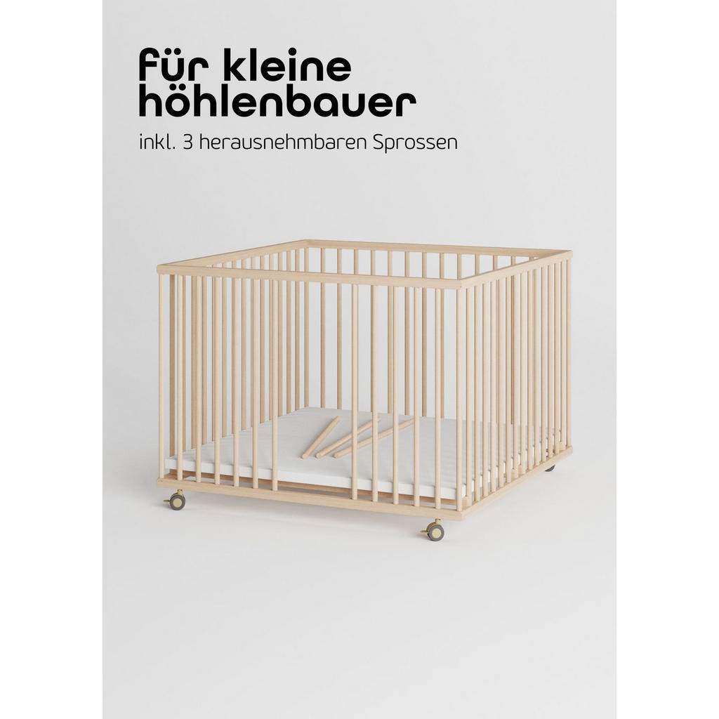 Thumbnail - Sämann – make a difference. Laufgitter, Natur, Holz, Echtholz,Buche, 100x74x100 cm, Babymöbel, Laufstall Baby