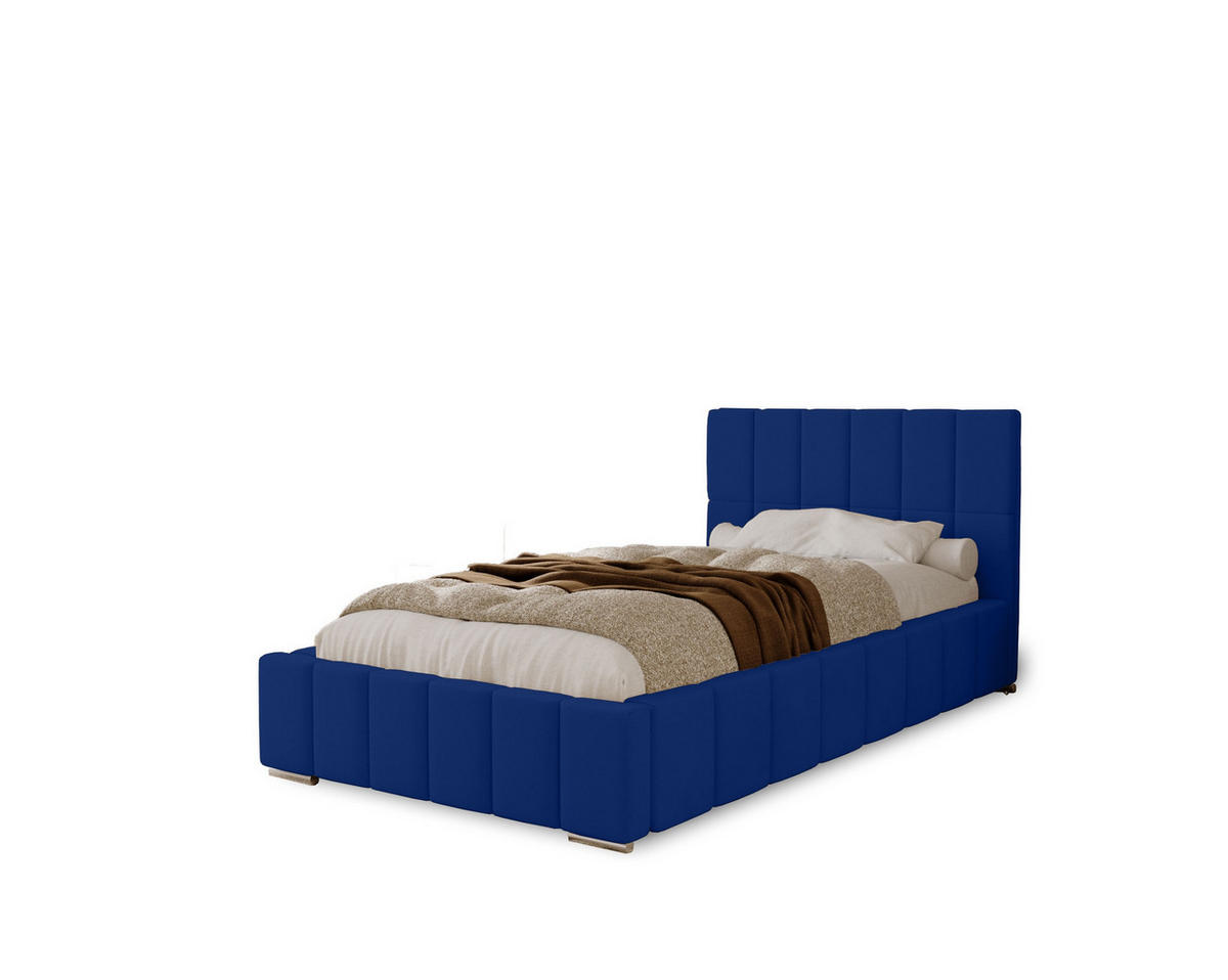 POLSTERBETT Alma 90x200 cm, Einzelbett mit Bettkasten und Lattenrost aus Holz, Velourstoff: Dunkelblau - Dunkelblau, Holz/Kunststoff (90/200cm) - Marpur