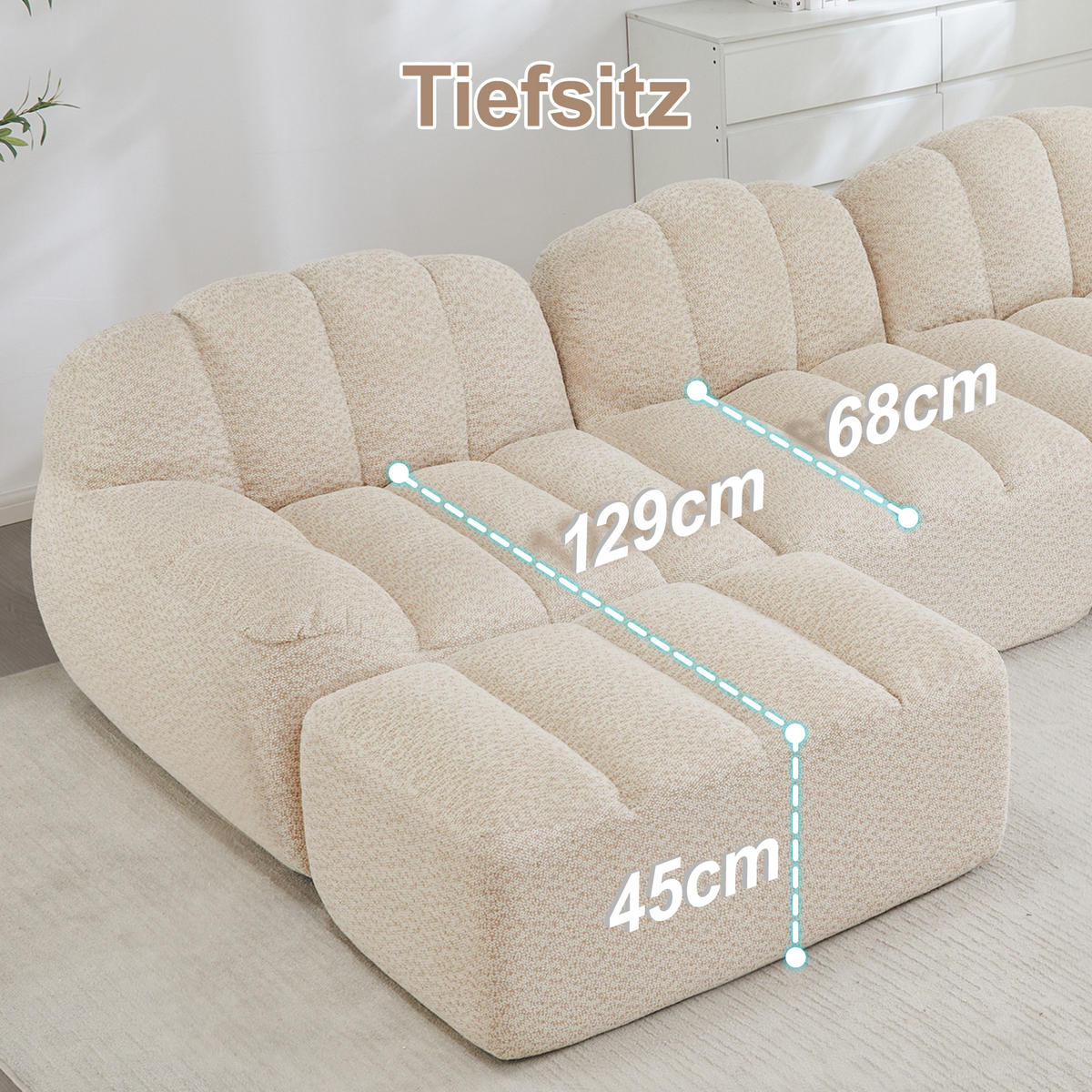 ECKSOFA 288/165/79 cm Cremefarben Granulatvlies mit 1 Fußhocker - Beige, Textil (288/165cm) - Oxeza