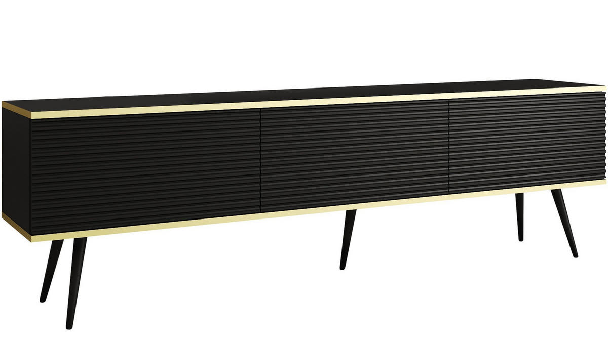 TV-SCHRANK Oris Schwarz matt mit schwarzen Beinen Glamour Style 175 cm - Schwarz, Holzwerkstoff/Metall (175/53/32cm) - Meble Lindner