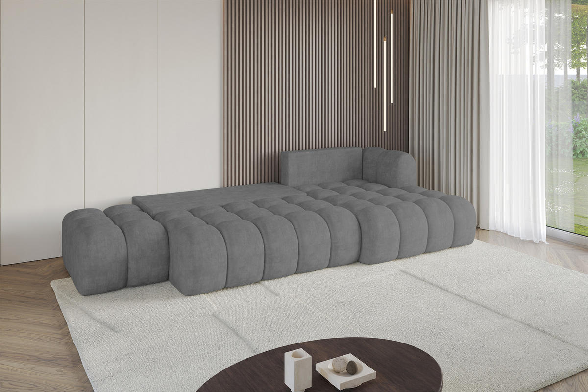 ECKSOFA mit Schlaffunktion Ottomane RECHTS OLEA-L2 321x164x75 Grau Velours - Anthrazit/Schwarz, Holzwerkstoff/Kunststoff (164/321cm) - ALTDECOR