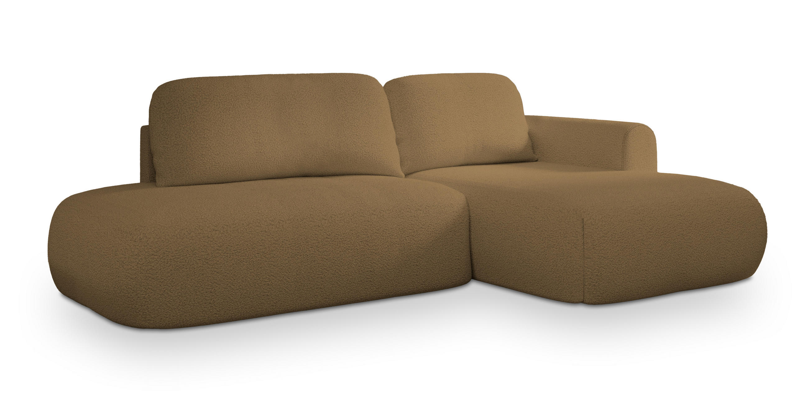 ECKSOFA NUVIRA R-S Orange Boucle-Stoff mit Schlaffunktion - Orange, Holz (274/165cm) - MASSENO