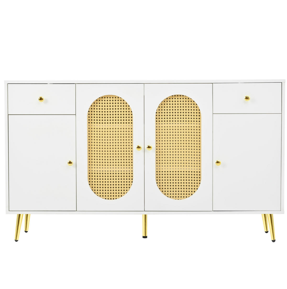 SIDEBOARD 140/35/82 cm weiß/natur aus Spanplatte mit 2 Schubladen und 4 Türen - Naturfarben, Holzwerkstoff (140/82/35cm) - OKWISH