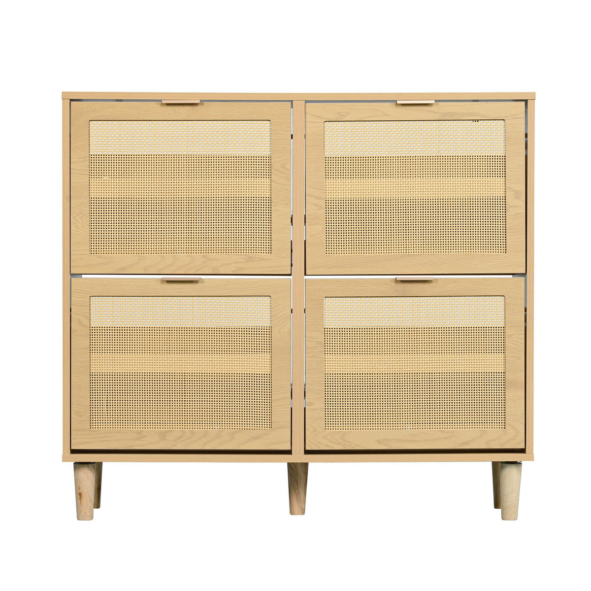 SCHUHSCHRANK 100/25/90 cm in Eichefarben mit Rattanfronten und 4 Klappen - Naturfarben, Holzwerkstoff (100/90/25cm) - Flora Grace