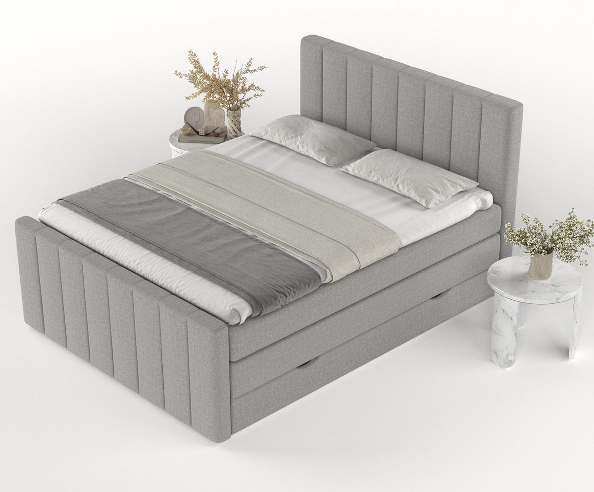 BOXSPRINGBETT Ruby Grau 140/200 cm mit Matratze und Topper - Schwarz/Grau, Holz/Holzwerkstoff (140/200cm) - Maison de Reve