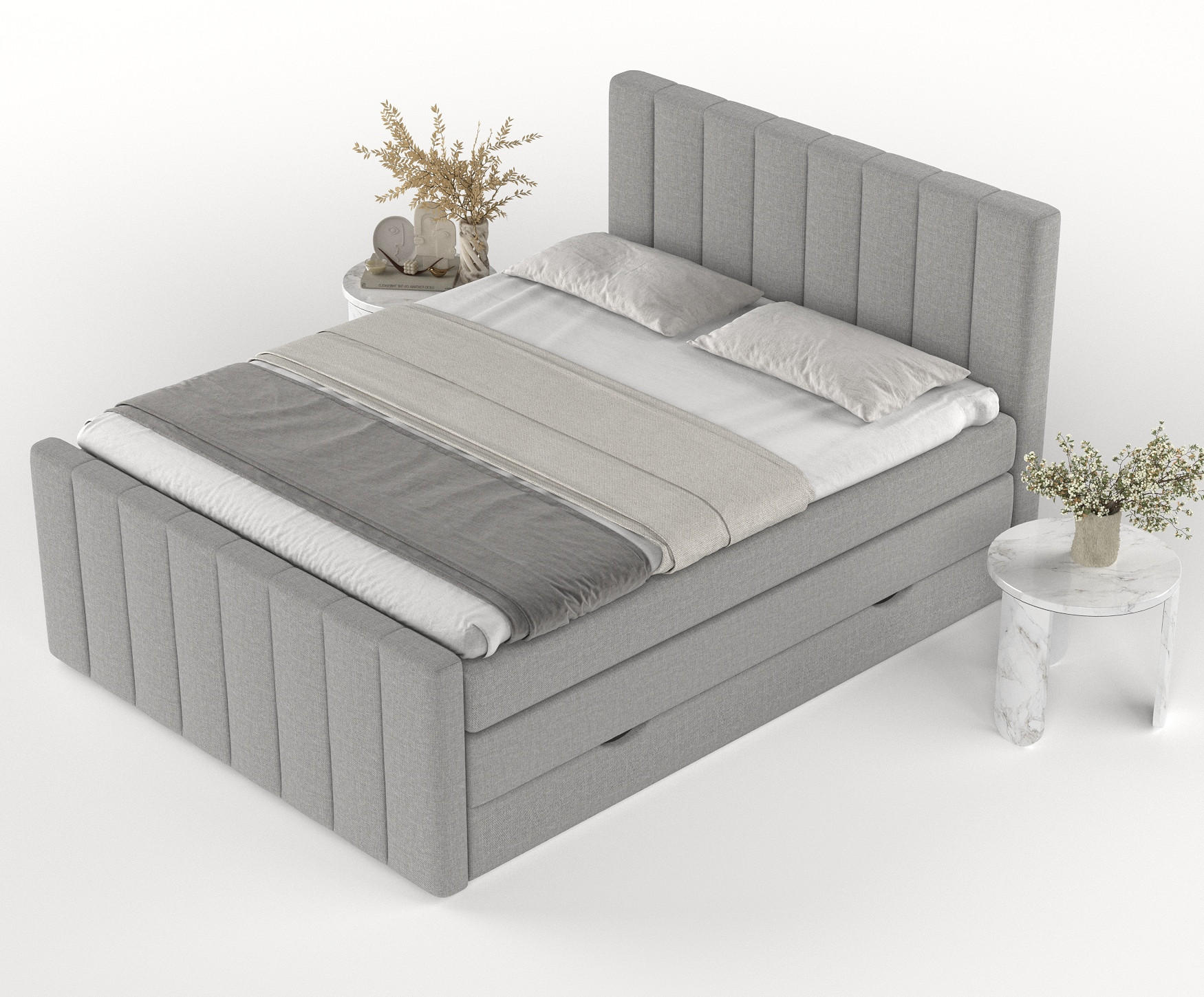 Thumbnail - Maison de Reve Boxspringbett, Grau, Textil, Buche, Kiefer, H3, Höhe ca. 37 cm, Rechteckig, 160x200 cm, Oeko-Tex® Standar...