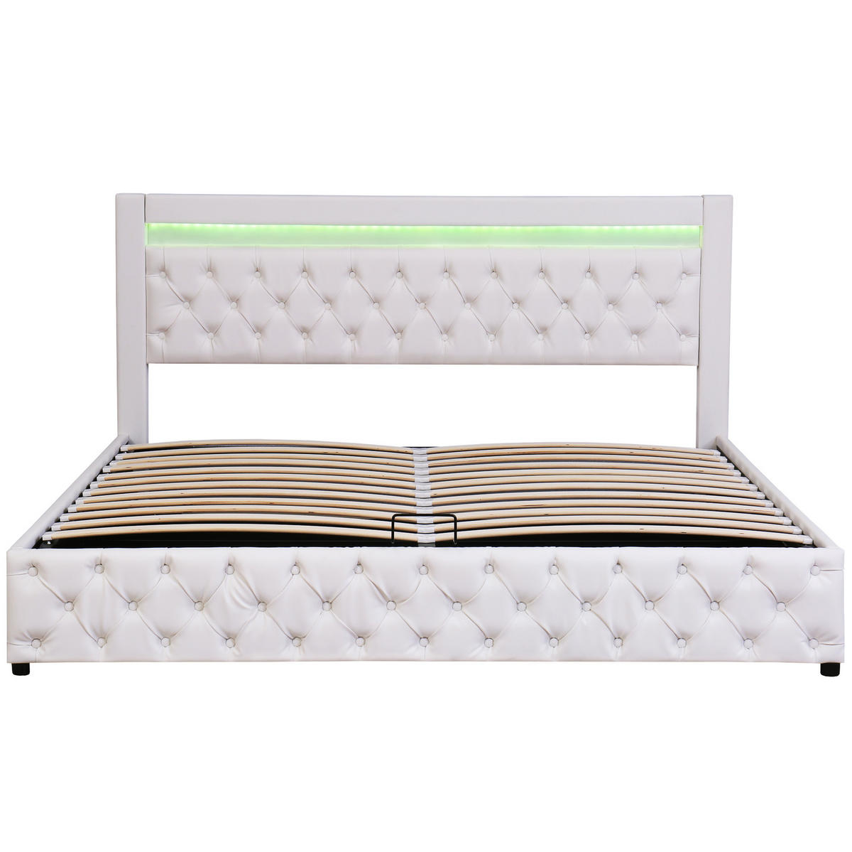 POLSTERBETT aus PU 180x200 cm in Weiß mit LED-Beleuchtung & Stauraum - Weiß, Leder (180/200cm) - Modfu