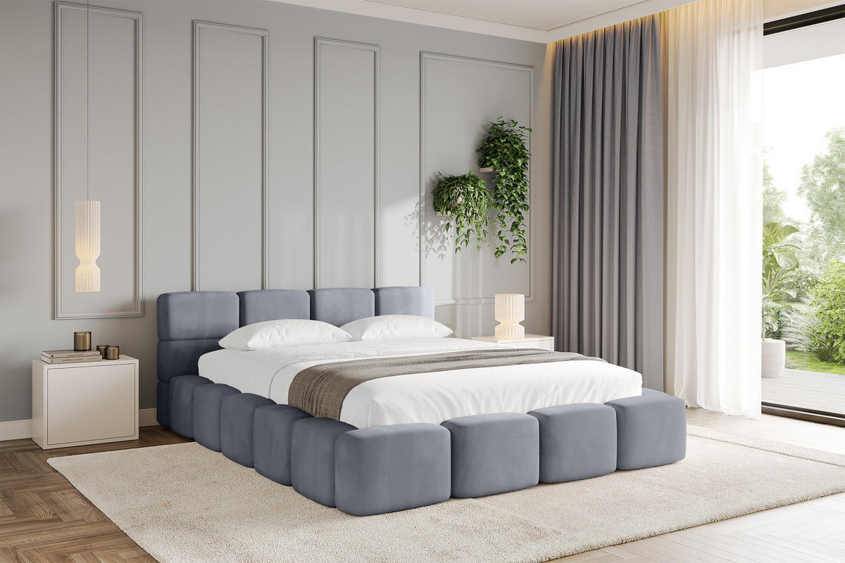 POLSTERBETT mit Bettkasten und Lattenrost, Bett mit Matratze H3/H4, Kopfteil, Boxbett, Doppelbett mit Stauraum - NATA-v1 200x200 Grau - Grau, Holzwerkstoff/Textil (200/200cm) - ALTDECOR