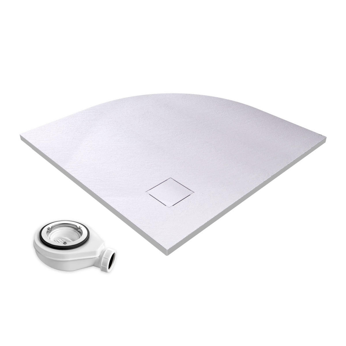 DUSCHTASSE Viertelkreis inkl. Ablaufgarnitur Weiß 90/90 cm - Weiß, Naturmaterialien (90/2.6/90cm) - EMKE