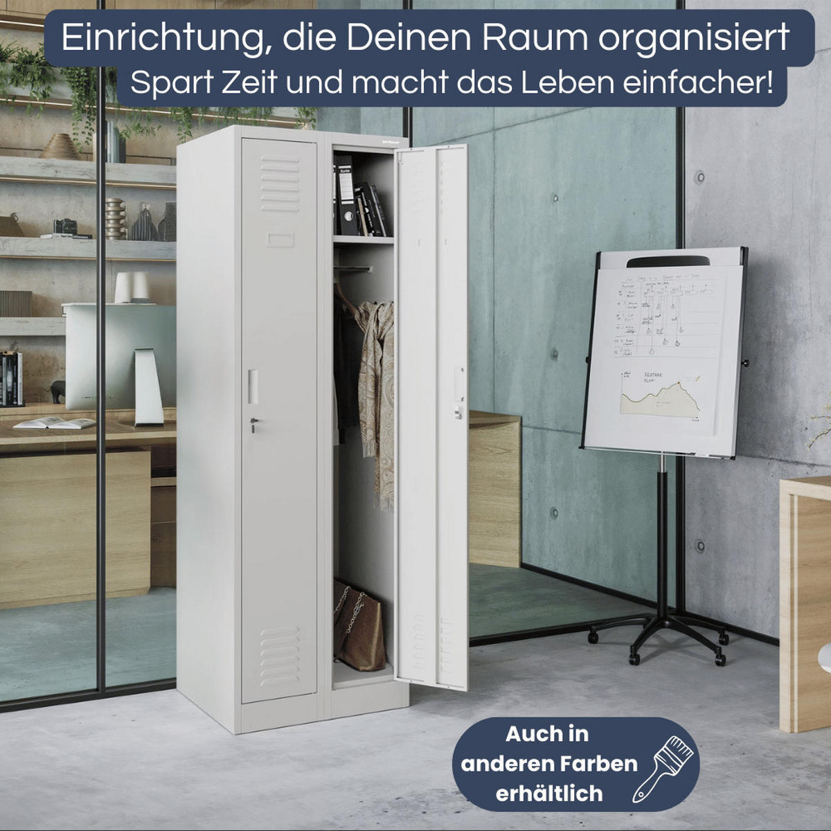 UMKLEIDESCHRANK Spind WIEN 2 Abteile 180x60x50cm Grau - Grau, Metall (60/180/50cm) - DELUKE