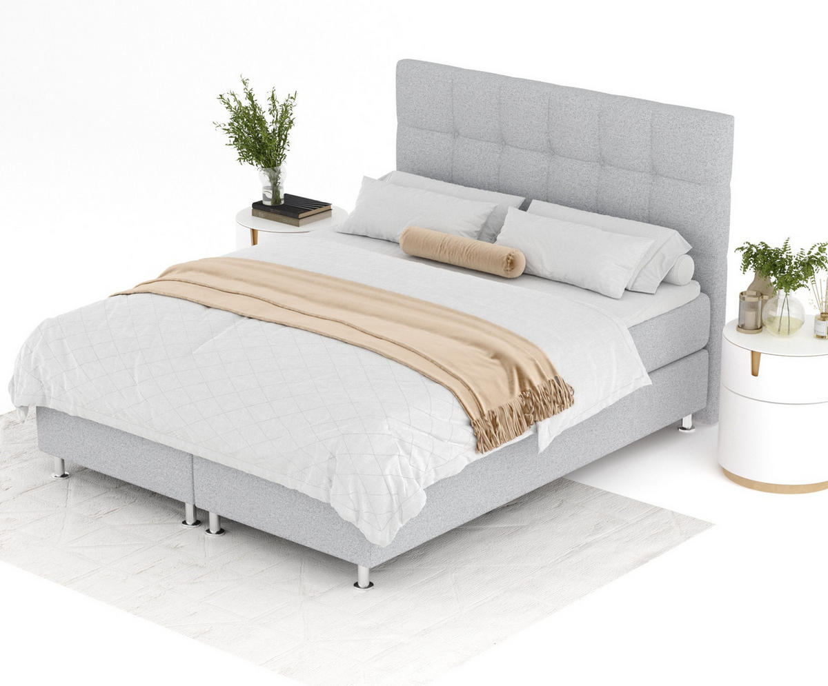 BOXSPRINGBETT Chanton Hellgrau 160/200 cm mit Latex-Topper - Silberfarben/Hellgrau, Holz/Holzwerkstoff (160/200cm) - Maison de Reve
