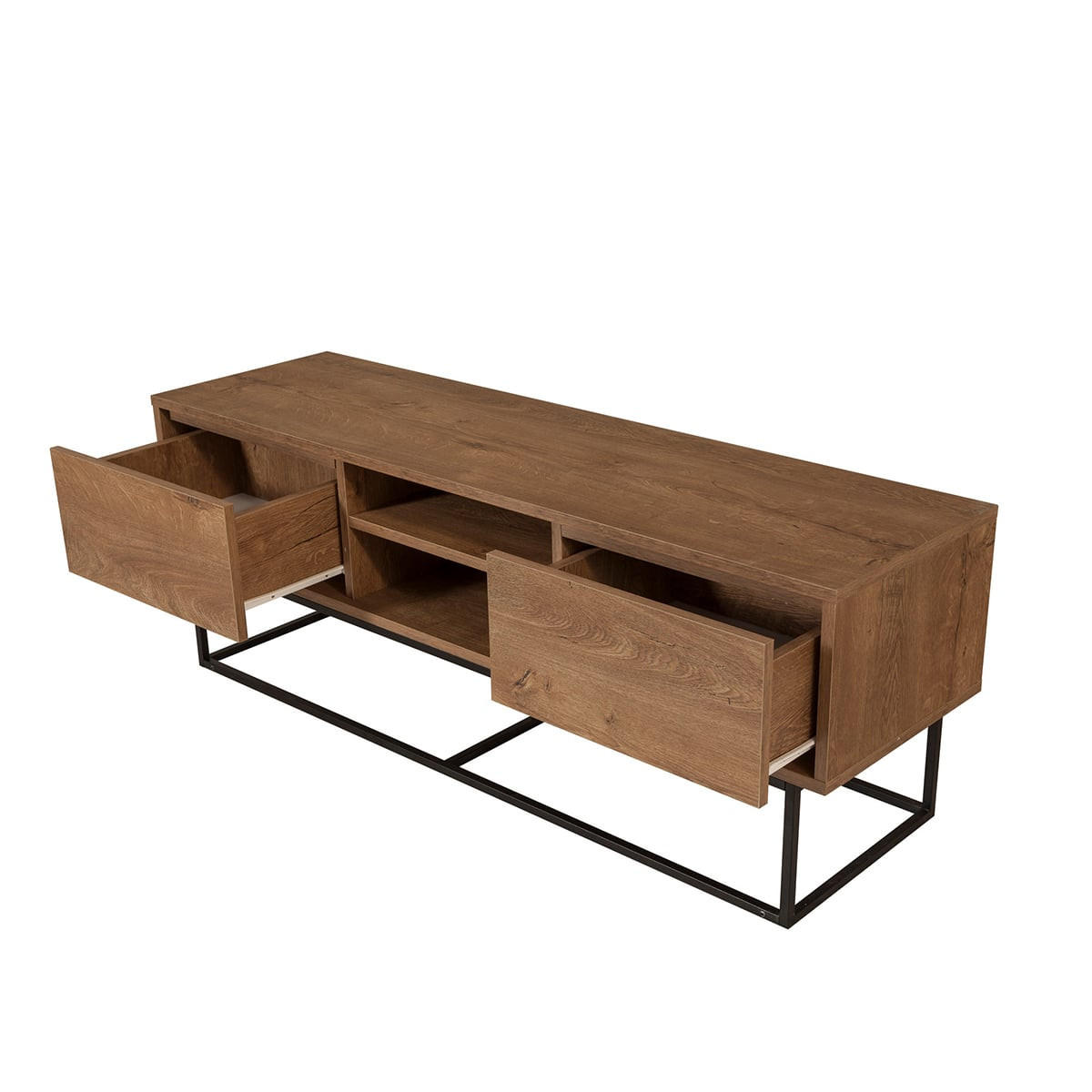 TV-MÖBEL mit 2 Fächern und 2 Schubladen, Nussbaum-Dekor, Länge 140 cm - Rodez - Nussbaumfarben, Holzwerkstoff (40/50/140cm) - Calicosy