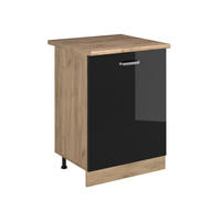 KÜCHENUNTERSCHRANK R-Line, Schwarz Hochglanz/Goldkraft Eiche, 60 cm mit 1 Tür Arbeitsplatte Goldkraft Eiche - Schwarz Hochglanz/Eichefarben, Holzwerkstoff (60/81.6/60cm) - Vicco