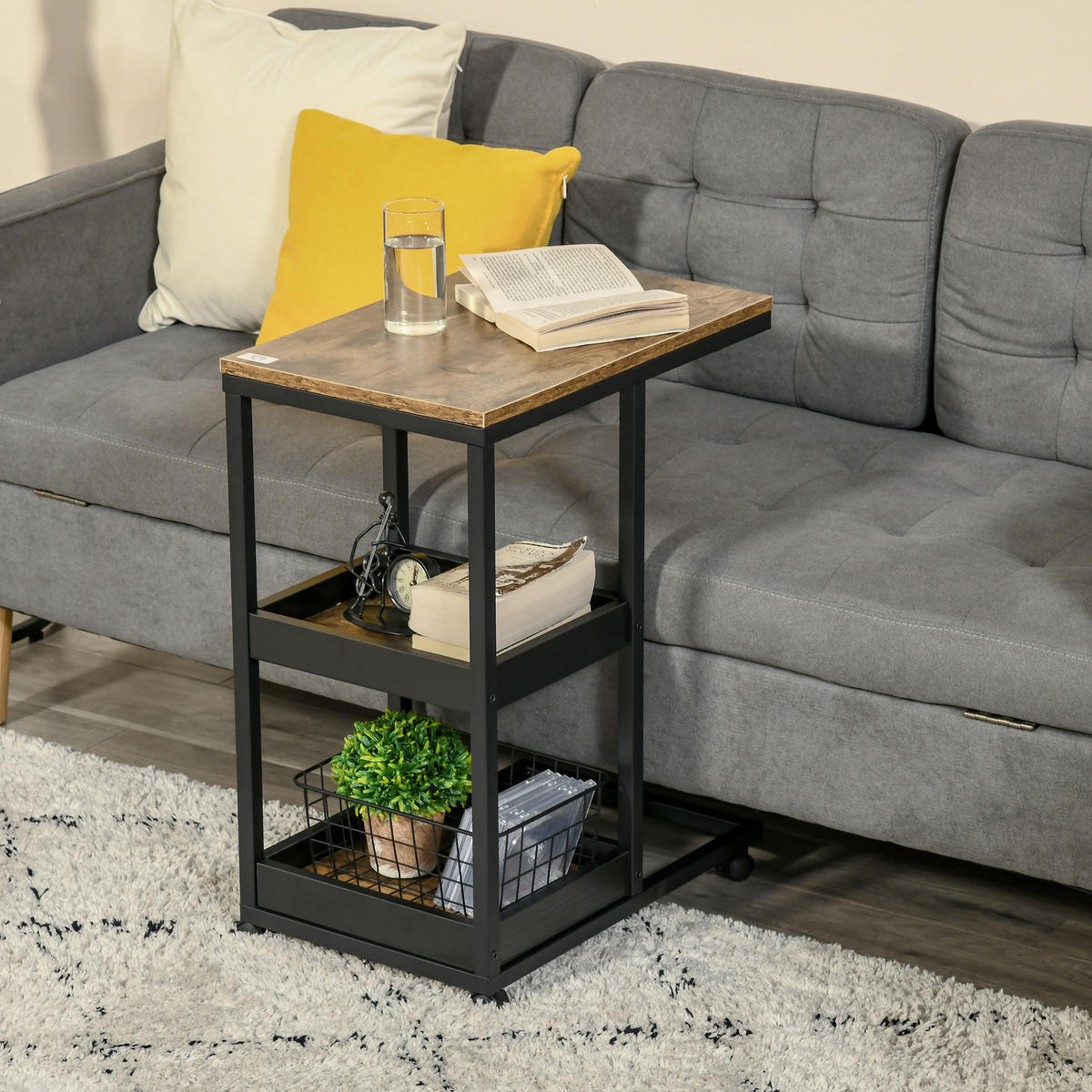 BEISTELLTISCH - Braun, Metall (51/33/66cm) - HOMCOM