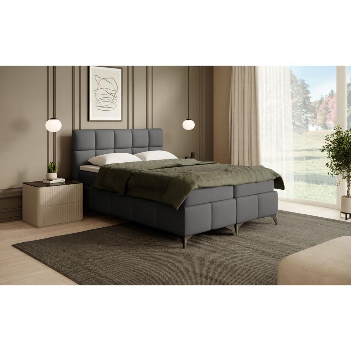 BOXBETT Solido mit Bettkasten 140x200 cm dunkelgrau - Dunkelgrau/Schwarz, Textil/Metall (140/200cm) - Beautysofa