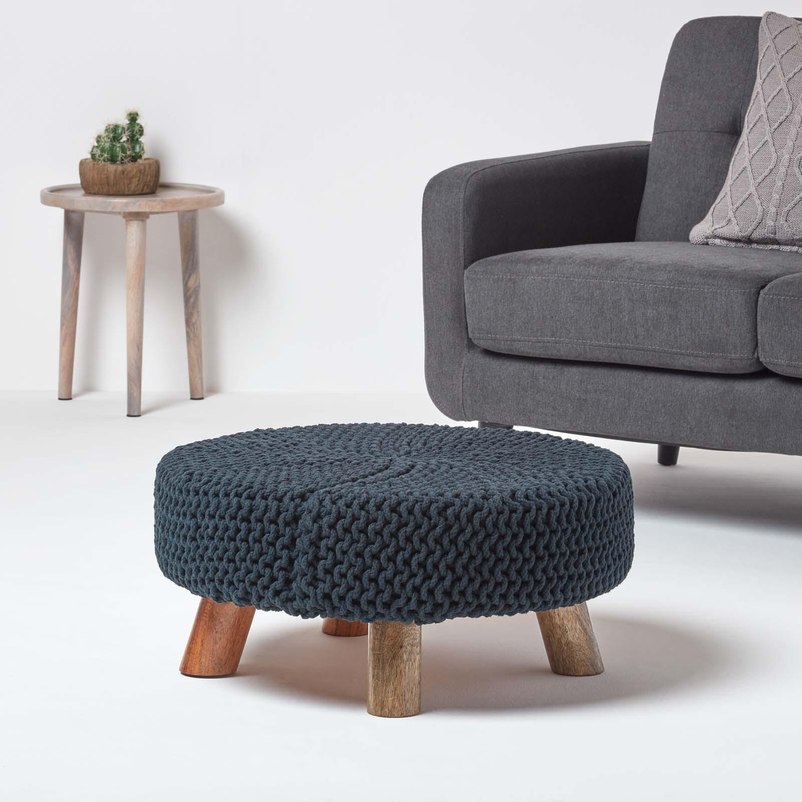 STRICK-HOCKER schwarz, rund 62/62/30 cm - Schwarz, Textil (62/30/62cm) - Homescapes