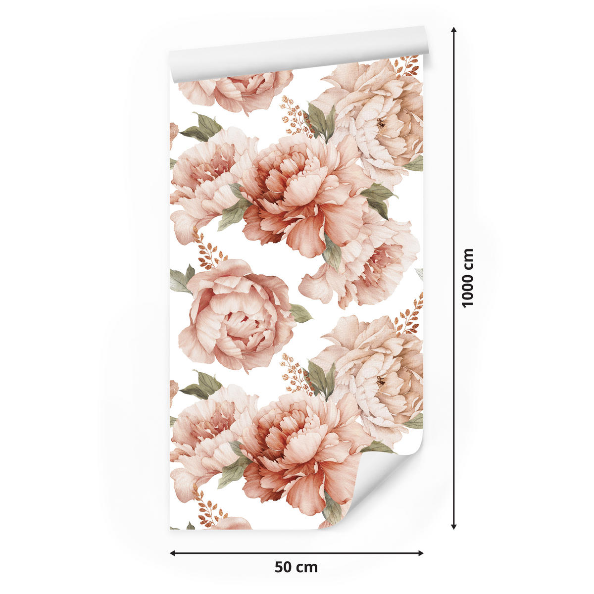 VLIESTAPETE Pfingstrosen im Boho-Stil – Rosa, Beige, Weiß – 50x1000 cm - Beige/Rosa, Papier (50/1000cm) - Muralo