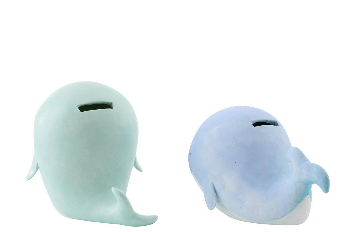SPARSCHWEIN WAL (2ER SET) - Blau, Glas/Naturmaterialien (11/13/13.5cm) - J-Line