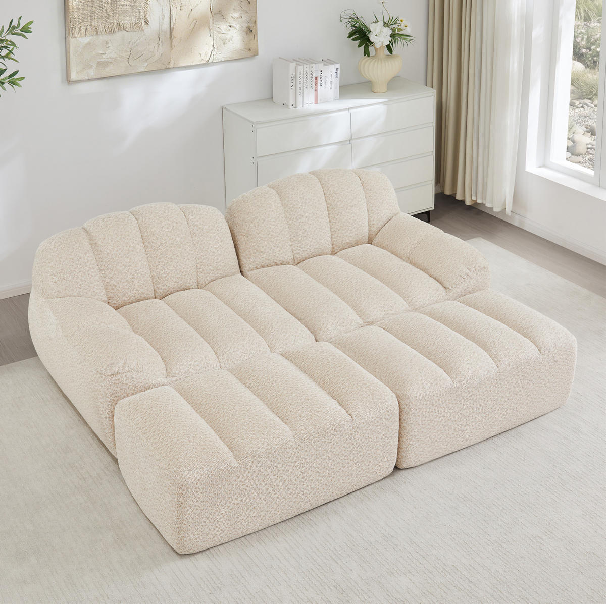 SOFA 210/165/79 cm in Beige-Weiß aus Granuliertem Fleece - Beige, Textil (165/79/210cm) - Flora Grace