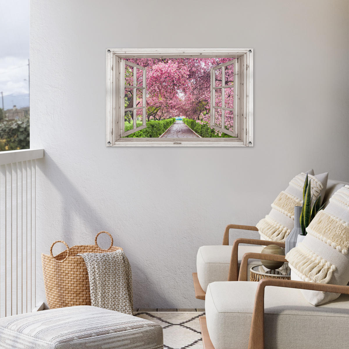 GARTENPOSTER Japanisch - Sakura - Blüte - Baum - Blütenzweige - Durchsichtig 90x60 cm - Rosa, Kunststoff (90/60/0.2cm)
