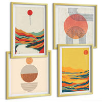 BILDER SET 4er Set - 50x50 cm & 40x60 cm Goldrahmen - Farbenfrohe Muster der Japandi-Flussberge - Goldfarben, Kunststoff (50/50cm) - TULUP