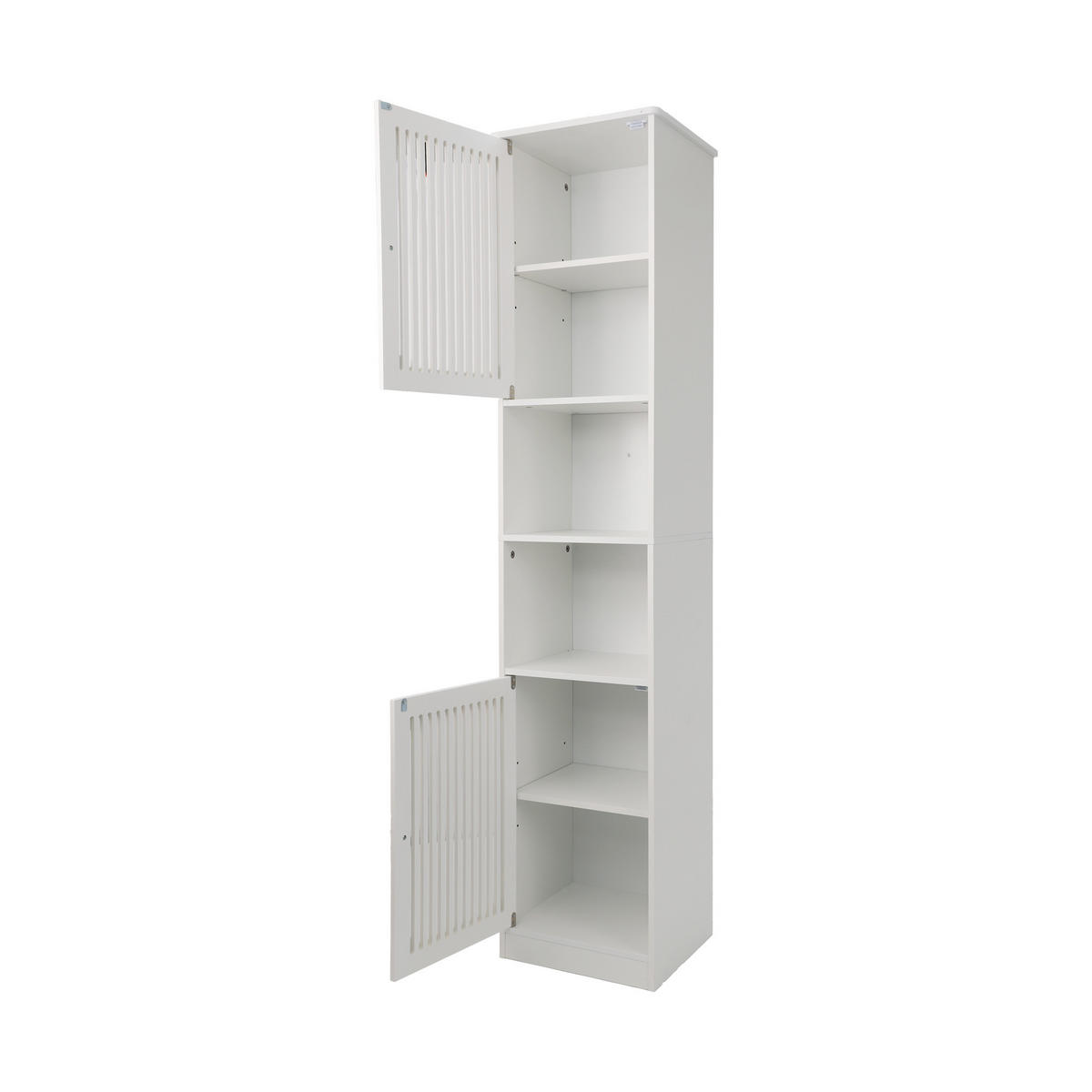 BADEZIMMERSCHRANK Hochschrank Weiß mit Lamellentüren & verstellbaren Böden - Weiß, Holzwerkstoff (36/163/30cm) - Urban Meuble