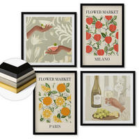 WANDBILDER 4er-Set - 50x50 cm & 40x60 cm Schwarzer Rahmen - Blumenwein Mailand Paris - Schwarz, Kunststoff (50/50cm) - ArtPrintCave