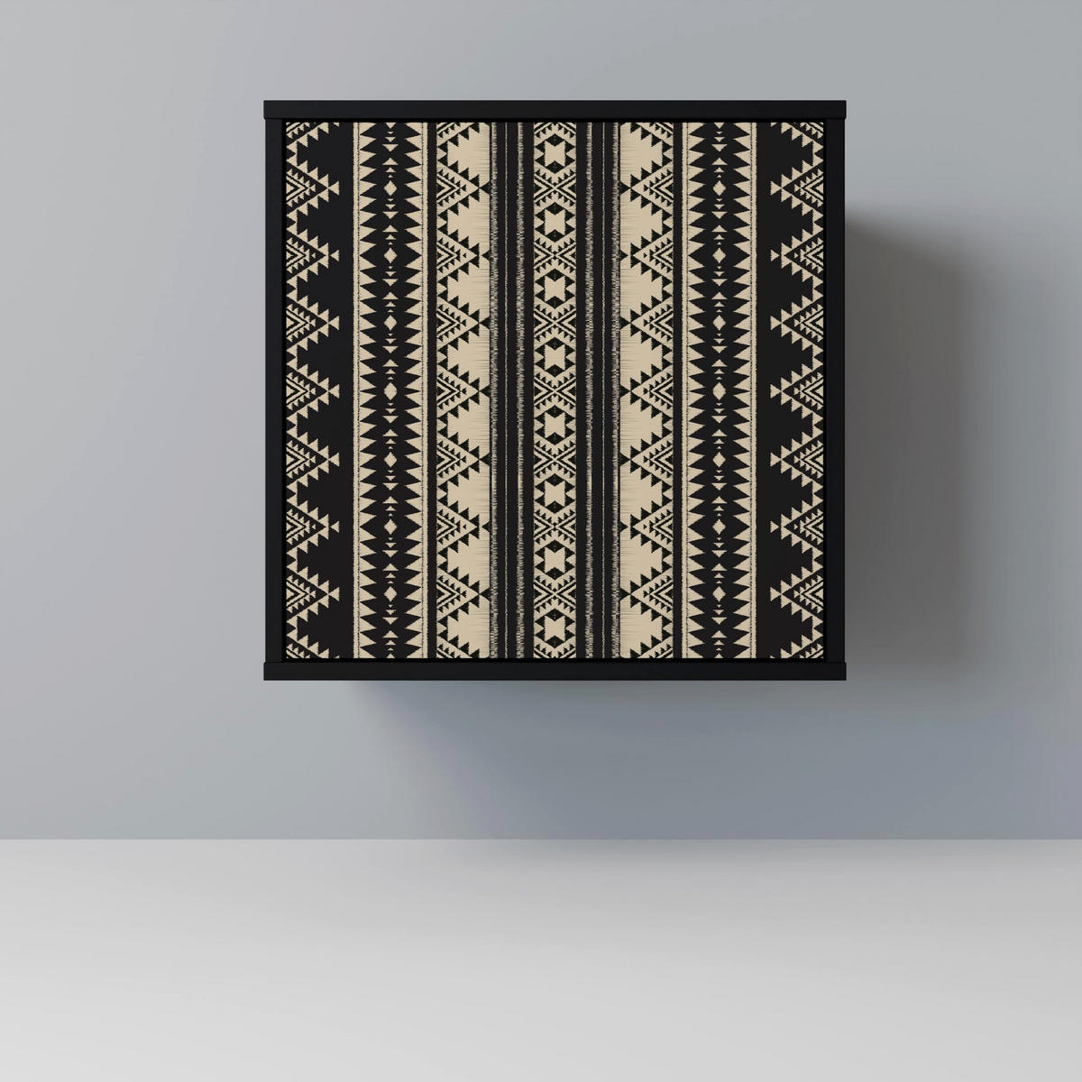 SIDEBOARD AZTEC, Schwarz, 57,5x42x72,5 cm, Schwarze Metallfüße - Multicolor/Schwarz, Holzwerkstoff/Metall (57.5/72.5/42cm) - SpaceRebels