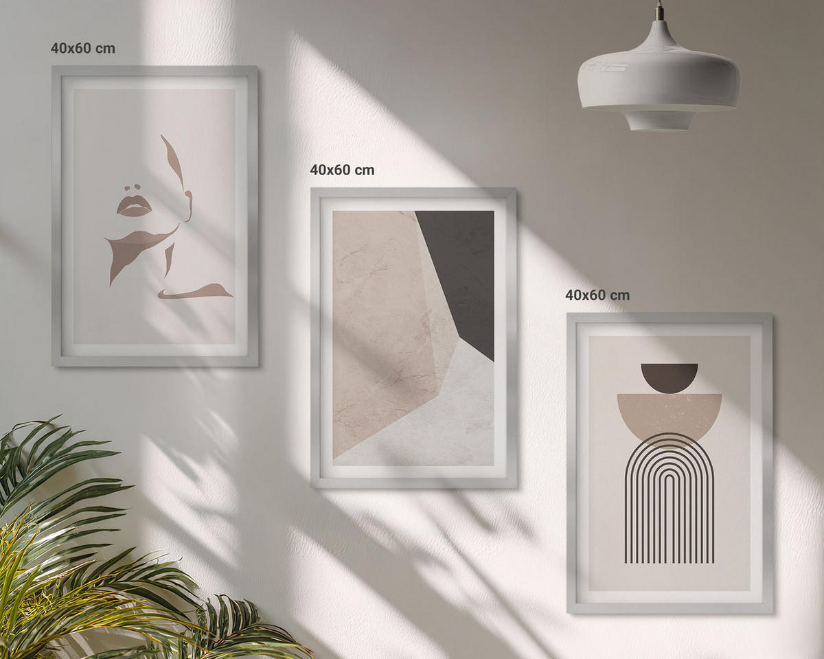 BILDER SET 3er Set - 40x60 cm Silberner Rahmen - Abstrakte Gesichtsformen - Silberfarben, Kunststoff (40/60cm) - TULUP