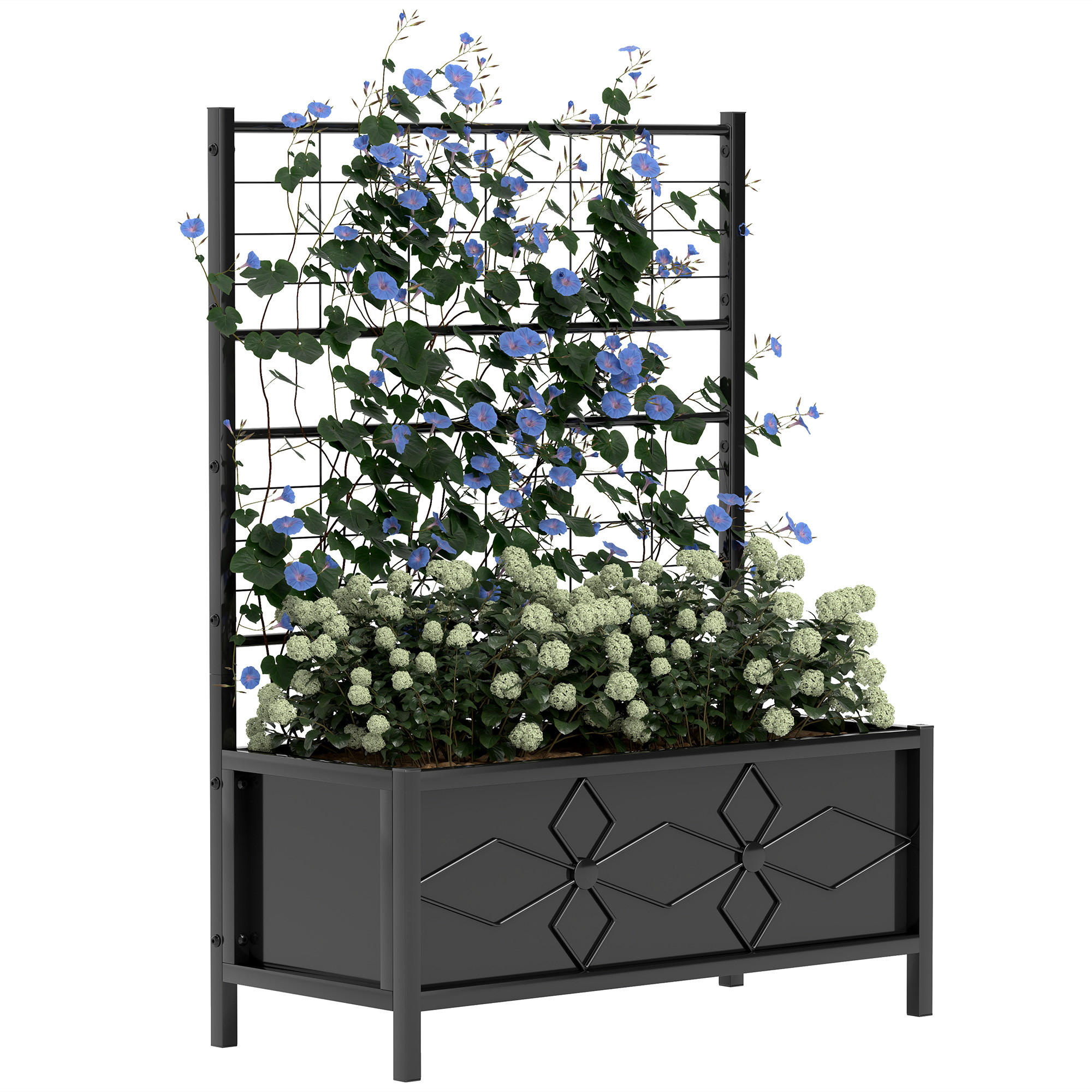 HOCHBEET DE-12188 mit Rankgitter 90/40/120 cm, Rautenmuster Schwarz - Schwarz, Metall (90/120/40cm) - ComfortXL